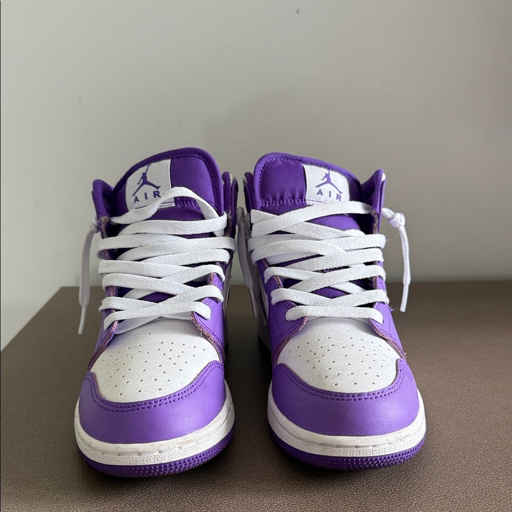 Boy, Jordan ones Purple and White Sneakers - Picture 2 of 7